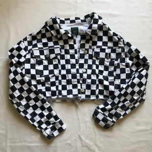 Wild Fable Black and White Checkered Jean Jacket